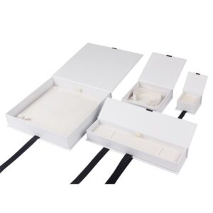 White jewelry packaging box with ribbon