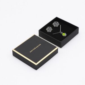 black earring necklace box with logo